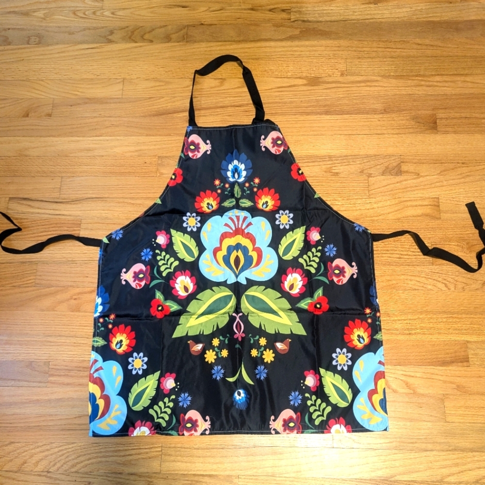 Adjustable Black Floral Apron Kitchen Apron Adult Size